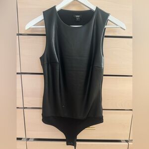 Express Black Faux Leather Bodysuit - Sleek Sleeveless Style